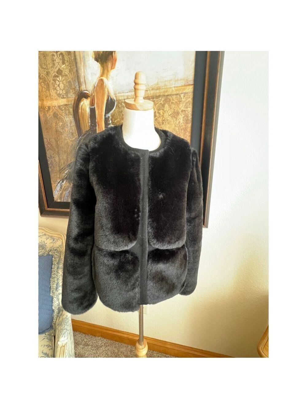 New ADRIENNE LANDAU Black Faux Fur Jacket XL